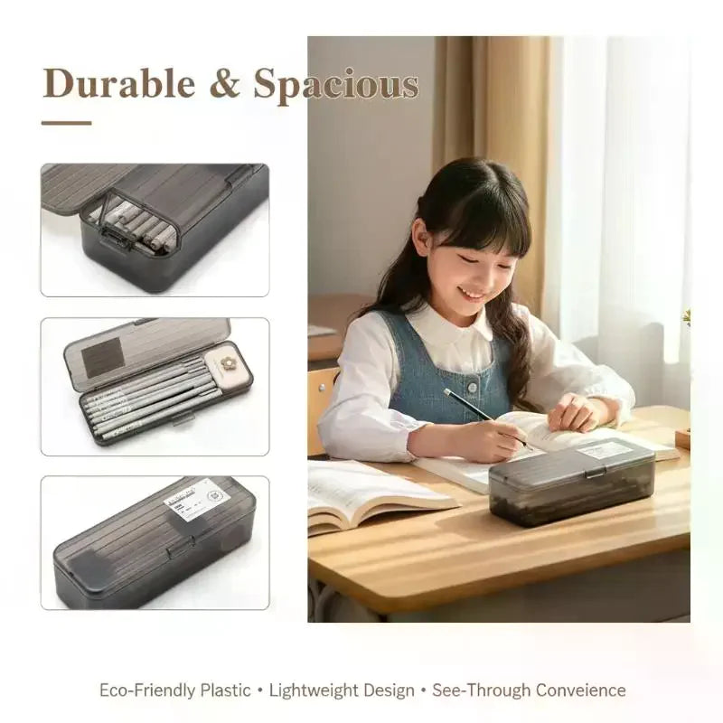 Multi-functional Plastic Storage Box Large-capacity Transparent Pen Box Stackable Pencil Case Gift Oasis Select