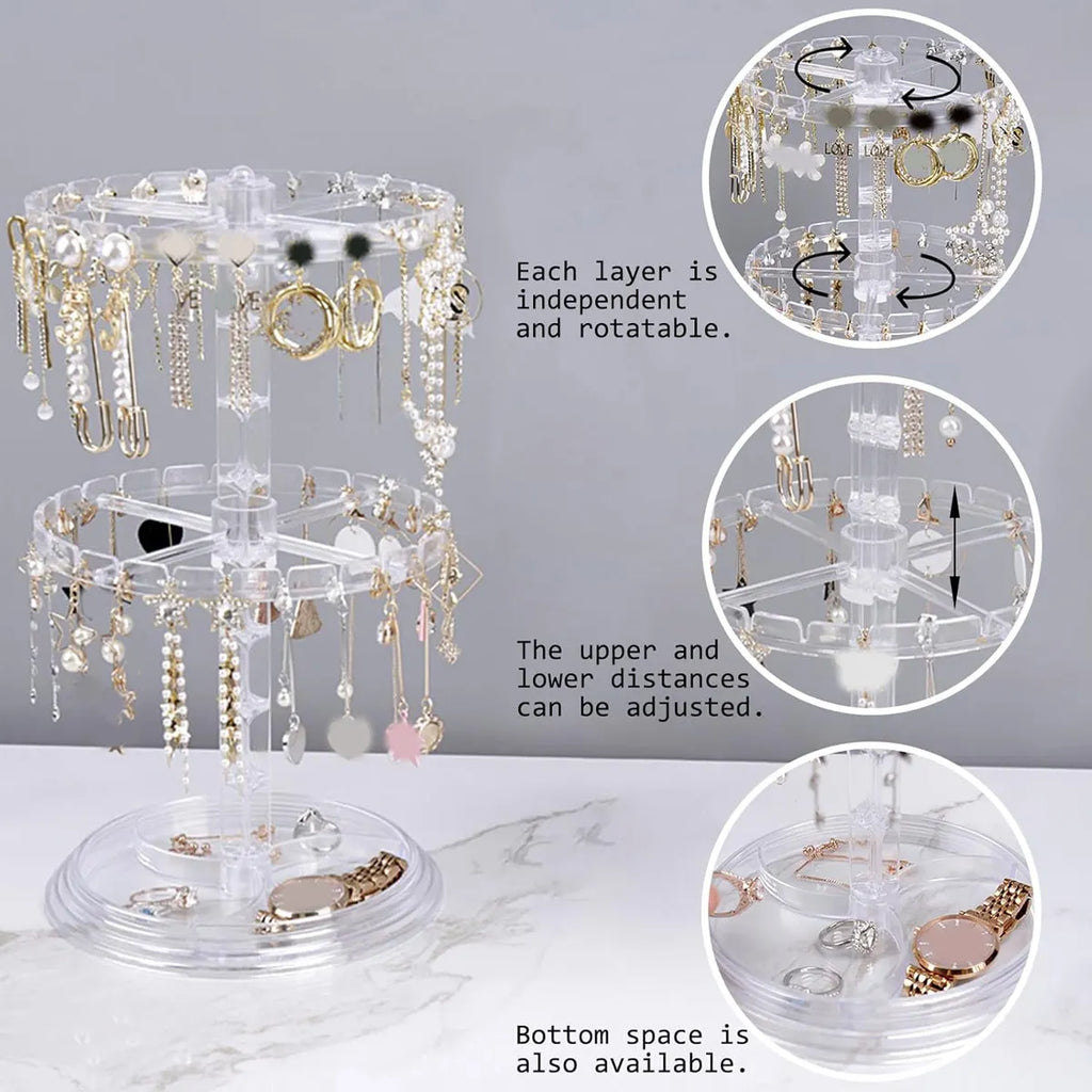 1pc Double layered rotating jewelry rack, transparent tree shaped jewelry display rack, earring and necklace storage rack Oasis Select