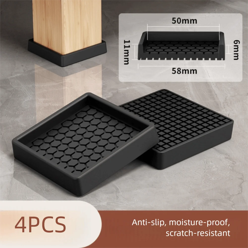 4PCS with Suction Cup Furniture Coasters Silicone Non Slip Furniture Wheel Stoppers Anti Displacement Rubber Caster Cups Oasis Select Black-Square