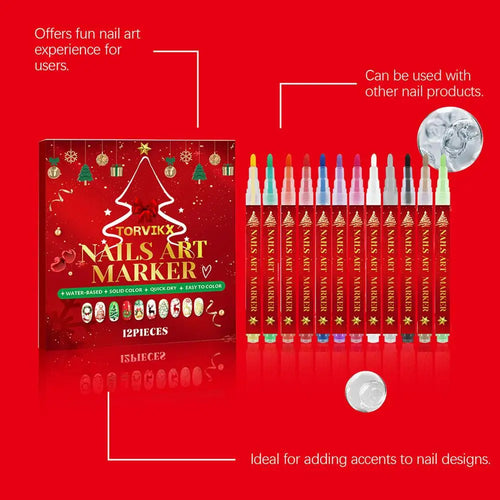 12-Piece Christmas Nail Art Pen Set – Fine Tip Quick-Dry Nail Art Pen Set Oasis Select