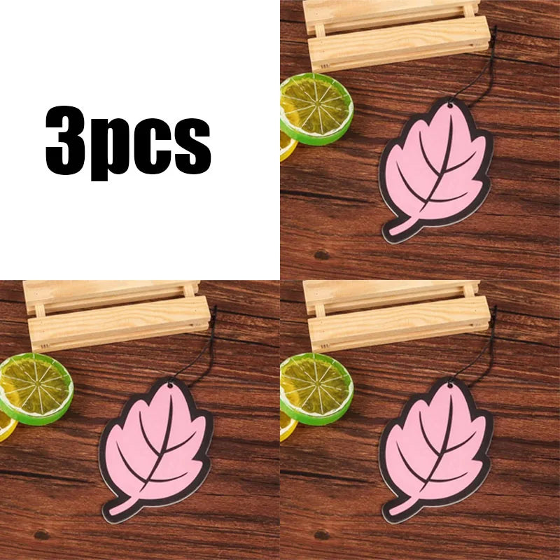 1/2/3/4Pcs Car Air Freshener Natural Scented Tea Paper Auto Hanging Vanilla Perfume Fragrance Leaf Shape Car Interior Oasis Select 3pcs-pink