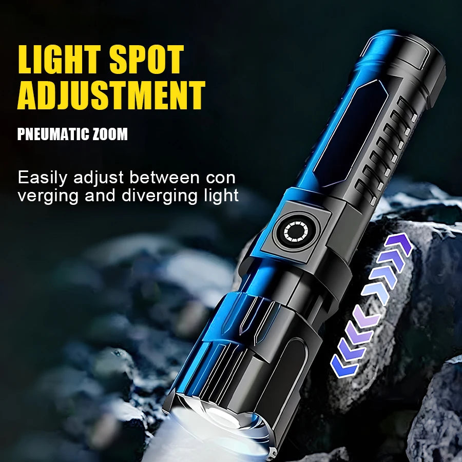 High Strong Power Led Flashlights 1000LM Tactical Torch with Display Light Rechargeable Camping Fishing Emergency Zoom Lantern Oasis Select