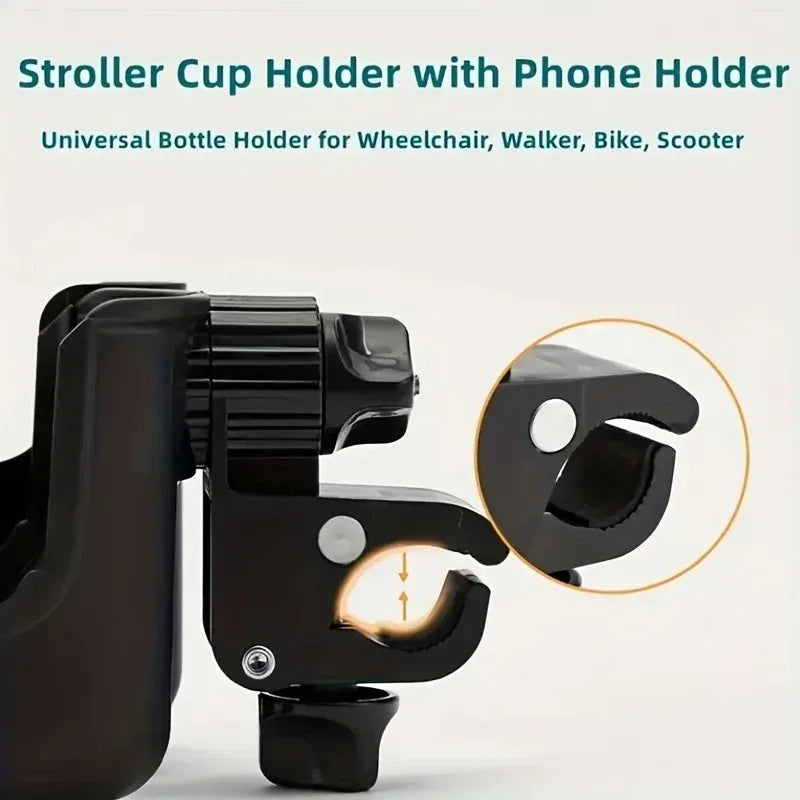 1pcs 2-in-1 Universal Stroller Water Cup Holder With Phone Holder, Universal Bottle Holder For Wheelchair stroller Accessories Oasis Select