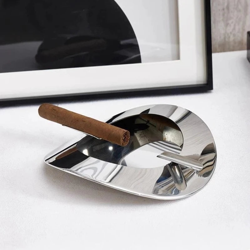 Modern Italian Minimalist Stainless Steel Cigar Ashtray Decoration Tea Room Study Desktop Fashionable Home Decor Oasis Select