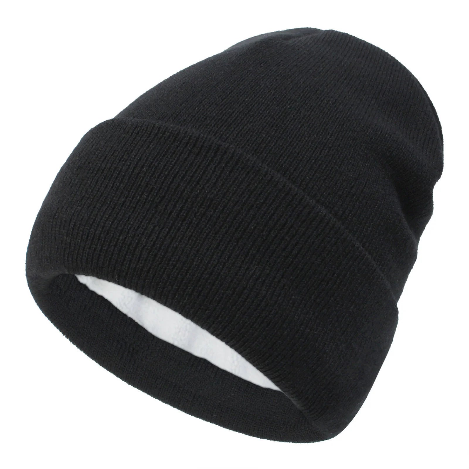 Double-layer knitted hat with fleece lining, solid color acrylic thickened cold hat, women's beanie hat for warmth Oasis Select 2