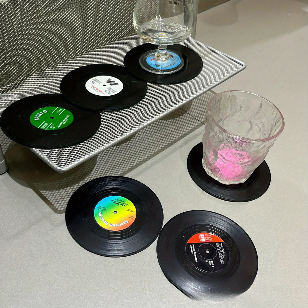 6pcs Vinyl Record Coasters Absorbent Retro Style Home Decor Hot Coffee Cup Placement Pads Effective Protection of The Desktop Oasis Select