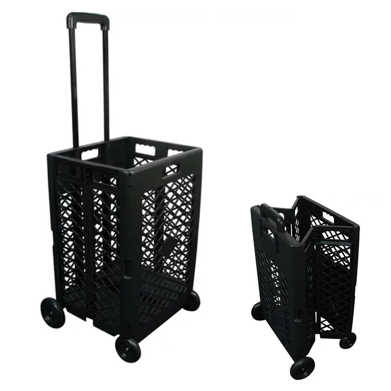 Grid trolley large-capacity plastic folding shopping cart four-wheel plastic folding luggage cart shopping trolley Oasis Select Default Title