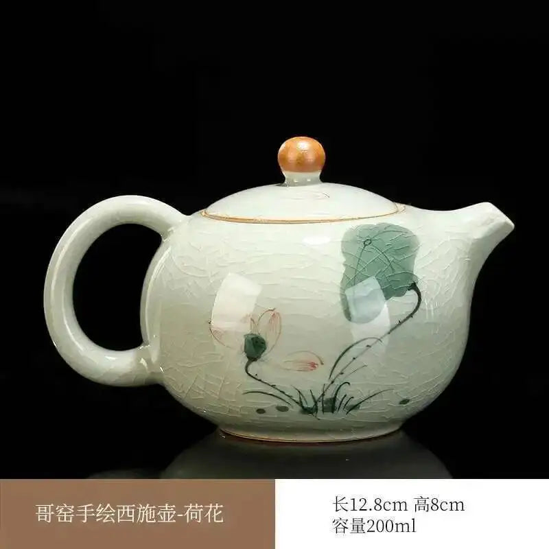 Multiple underglaze color hand-painted Ge kiln tea pots, ceramic ice cracked glaze single pot, Xi Shi pot, Kung Fu tea set tea Oasis Select Pot - Lotus Flower