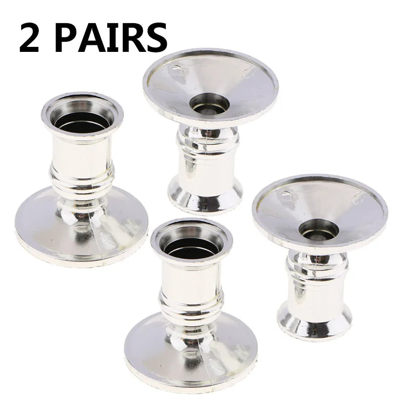 4-Pack Silver Taper Candle Holders | Classic Candlestick Base Set Taper Candle Holders Oasis Select