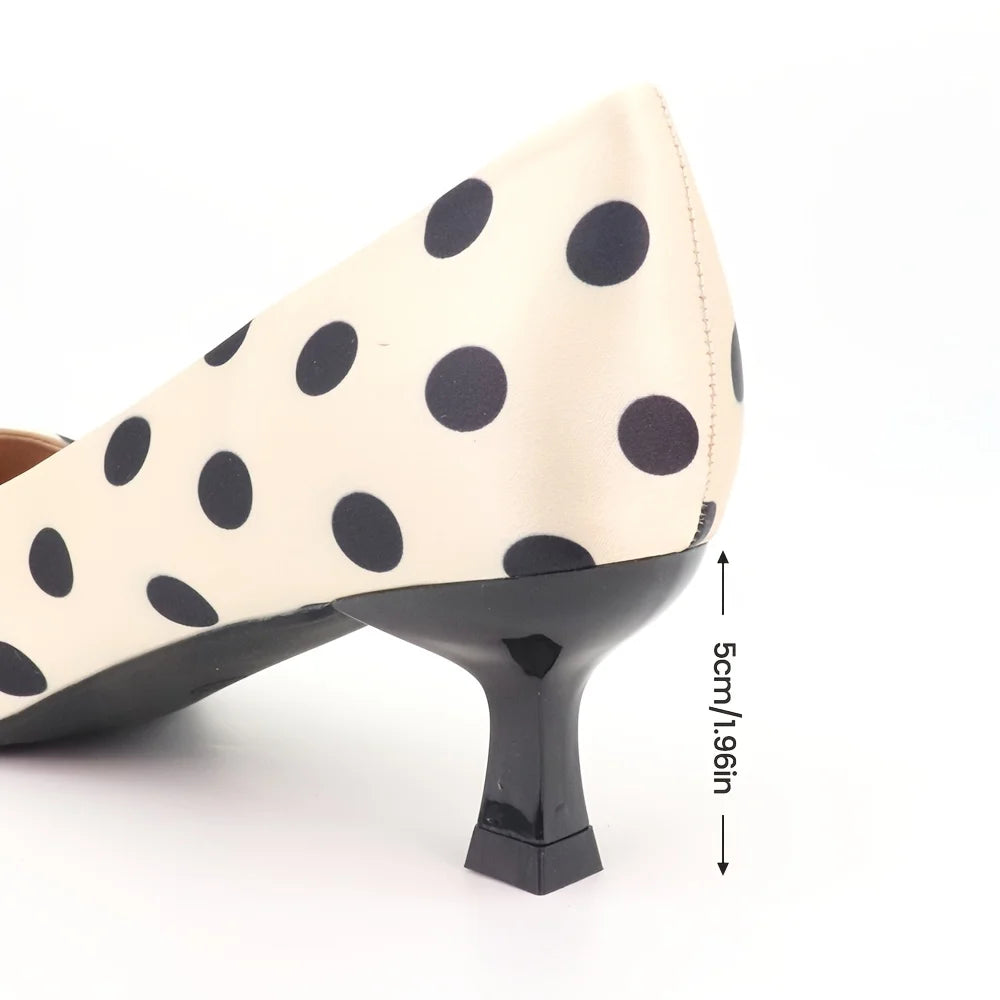 Black & White Polka Dot Heels – Classic Retro Pumps with Bold Pattern, White Faux Leather, Statement Heels for Party & Date Oasis Select