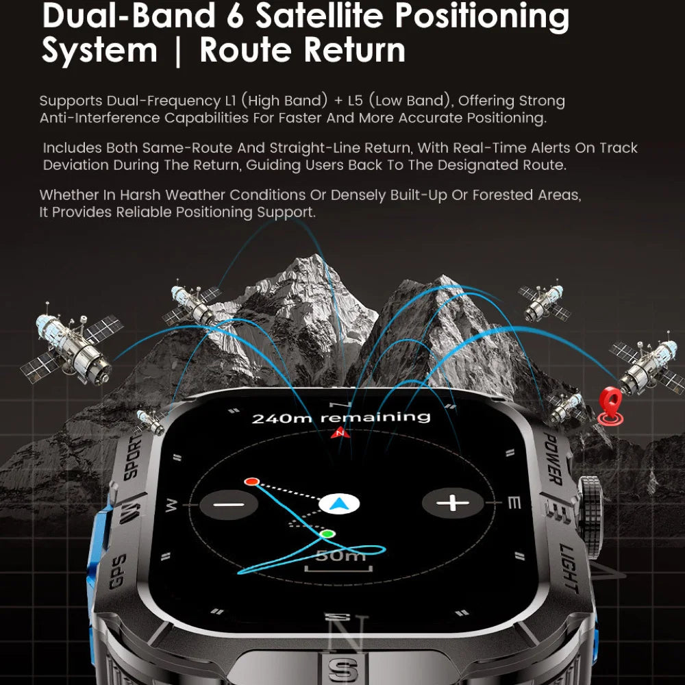 GPS Smart Watch Compass Flashlight Smartwatch Man Lady Outdoor Music Sports Heart Rate Health Blue Tooth Call Waterproof 540mah Oasis Select