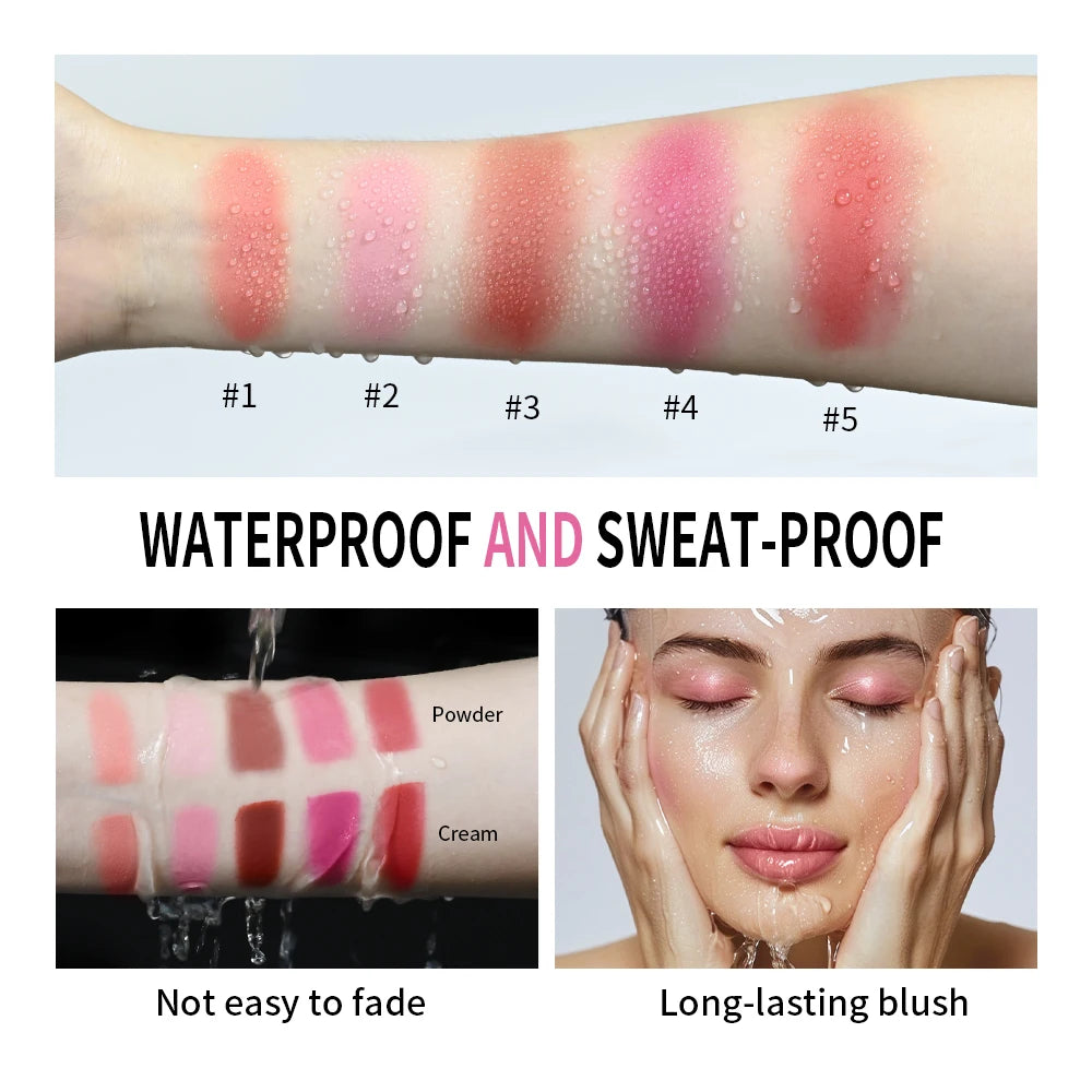 Lakerain 2 IN 1 Cream & Powder Blush Long-Lasting Wearing High Pigment Natural Pink Blusher Waterproof Matte Blush Makeup Oasis Select