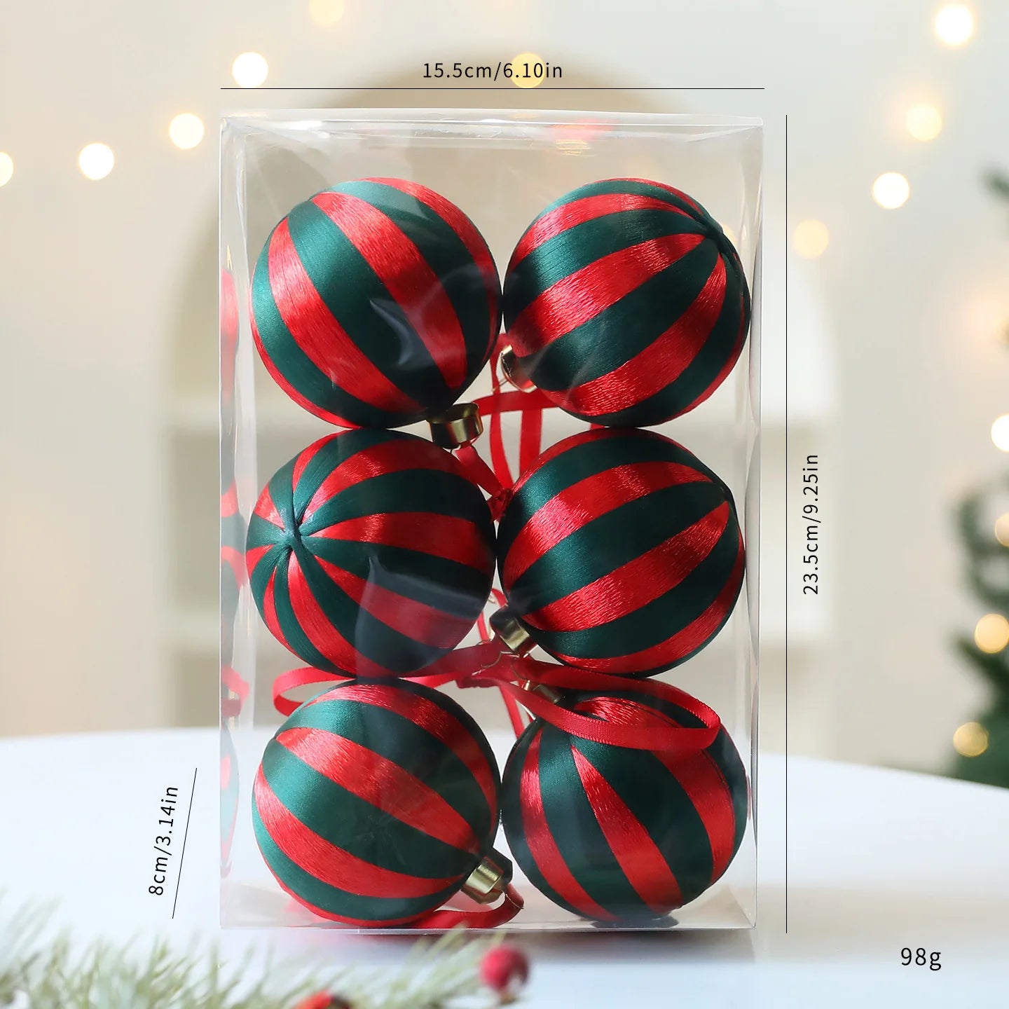 6-Pack 8cm Red & White Striped Christmas Ball Ornaments