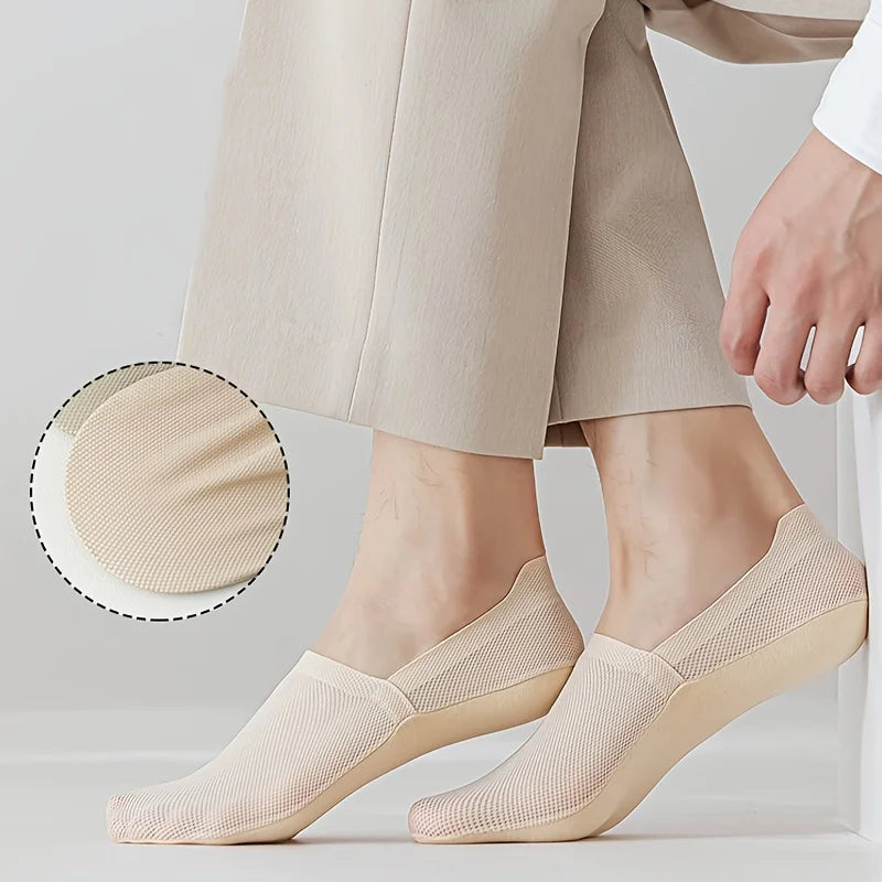 4 Pairs Women'S Apricot Color Invisible Socks | Summer Thin Low-Cut Non-Slip Anti-Slip Mesh Breathable Ice Fiber Fabric Casual Oasis Select