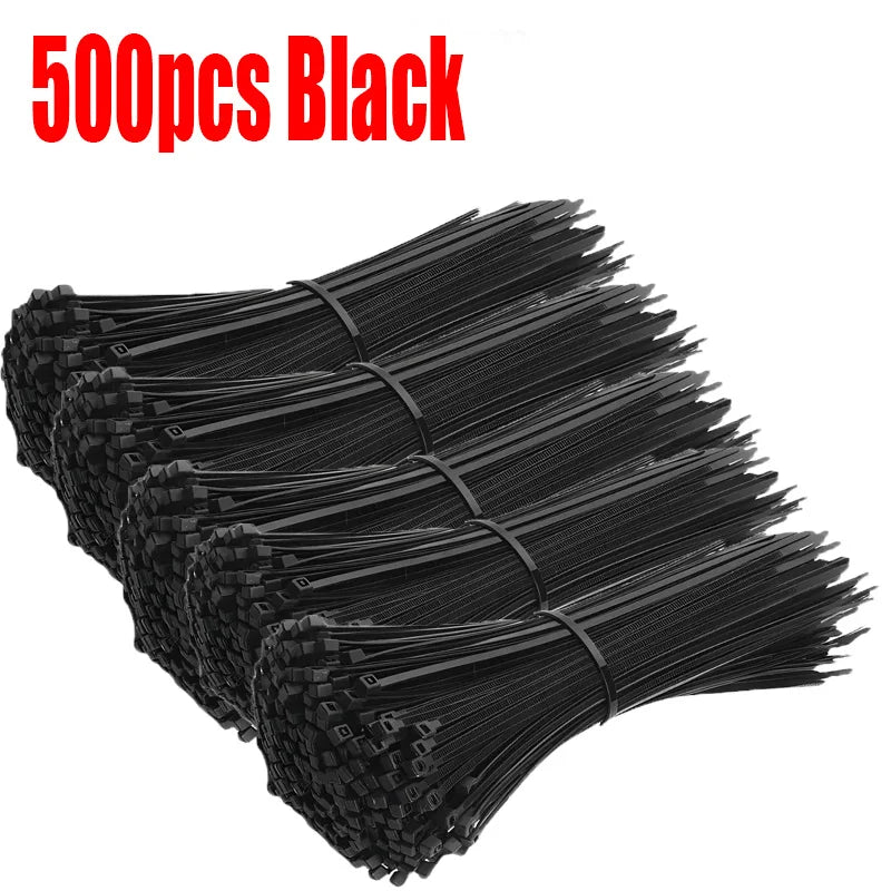 Nylon Cable Ties Adjustable Self-locking Cord Ties Straps Fastening Loop Reusable Plastic Wire Ties For Home Office Oasis Select black 500Pcs 3x150mm
