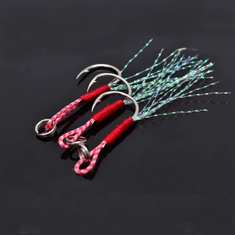 10/30/60pc Fishing Hook Jig Double PairHooks Barbed Thread Feather Accessories Pesca High Carbon Steel Fishing Lure Slow Jigging Oasis Select