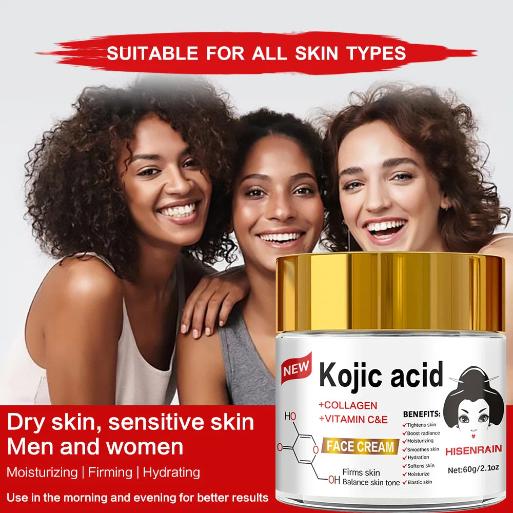 HISENRAIN Kojic Acid Cream - Brightening Glass Jar Face Moisturizer, Anti Dark Spots, Skin Whitening & Anti-Aging, for All Skin Oasis Select