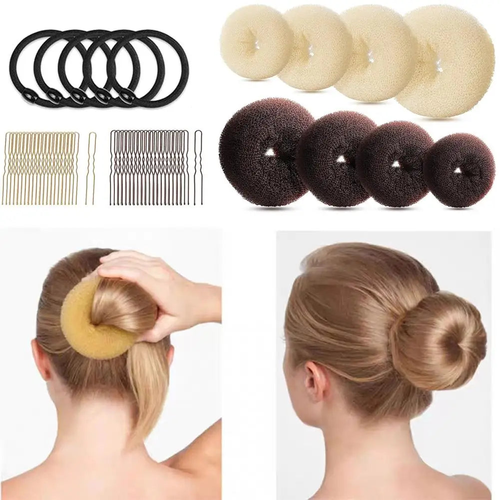 Donut Hair Bun Maker Set – Bands, Pins & 2 Donuts Included Hair Styling Set Oasis Select