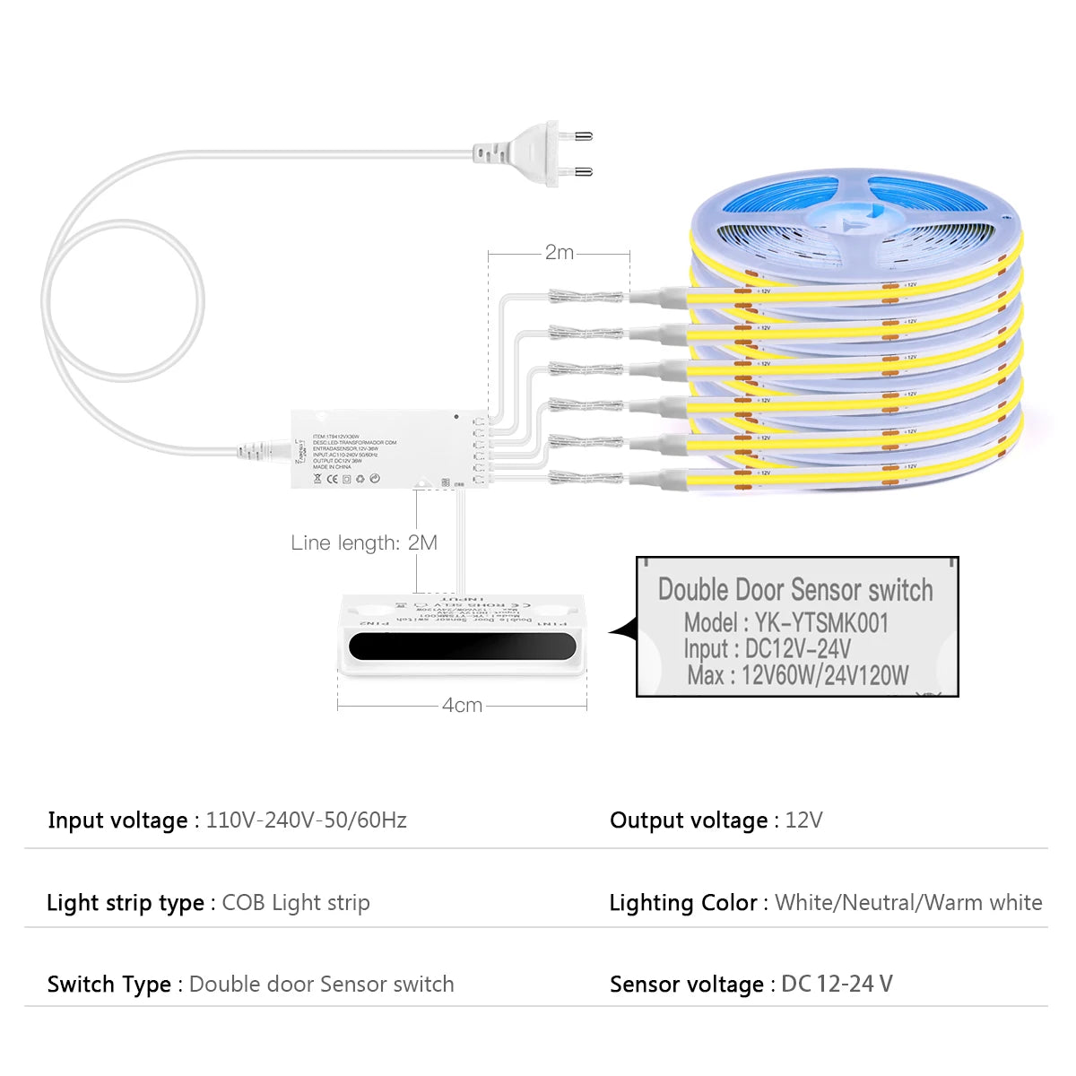 1-10PCS COB LED Cabinet Strip Lights with Double Door Sensor Swtich Night Light Integrated Lighting Proximity Induction Switch Oasis Select
