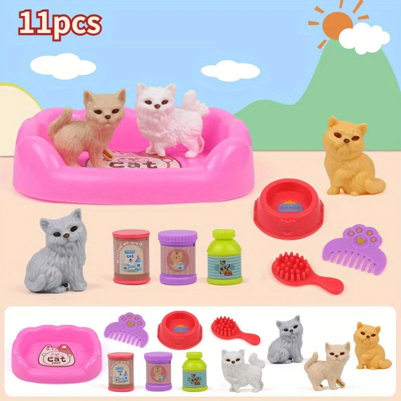 1 Set Cute Dog Pet Basket Toy,Dog Doll & Cage Accessories Scene Play,Family Christmas Thanksgiving Gift (Random Color) Miniature Oasis Select 11pcs