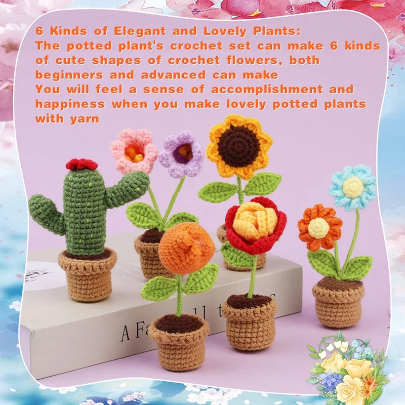 DIY Green Potted Lants Crochet Kit Crochet Kit DIY Handmade With Knitting Yarn Needles Plush Doll Easy Oasis Select