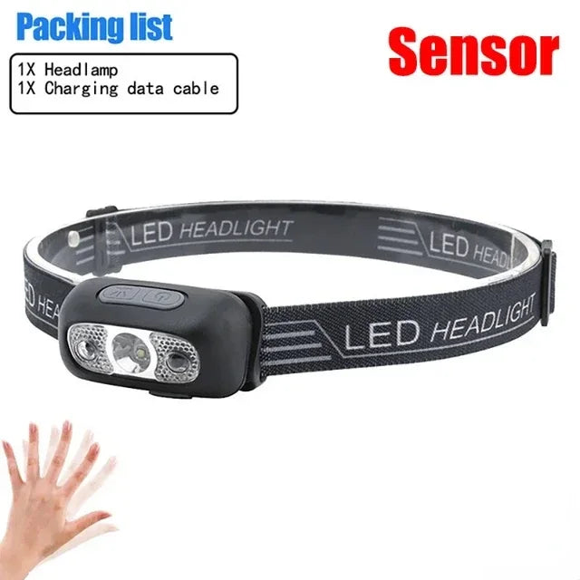 LED Induction Mini Strong Light Headlight Charging Work Light Waterproof Outdoor Multifunctional Camping Light Fishing Light Oasis Select 1PC