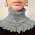 Chic Black & White Knit Faux Collar Scarf - Soft, Thick, and Warm with Elegant Ruffle Trim for Women Versatile Detachable Oasis Select GRAY