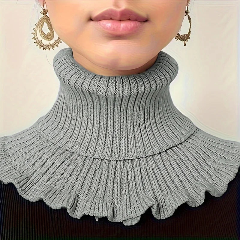 Fashionable black and white Knitted False Neck Scarf - Soft Thick and Warm with Elegant Ruffle Edge Design for Women Oasis Select GRAY