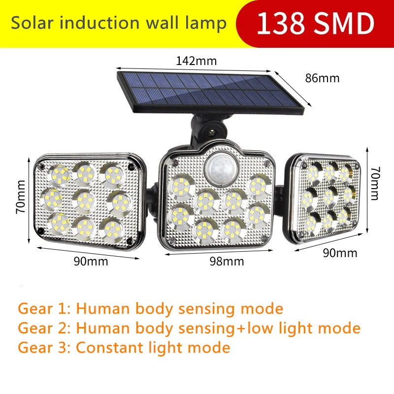 Solar 3-Head LED Outdoor Wall Light | Motion Sensor IP55