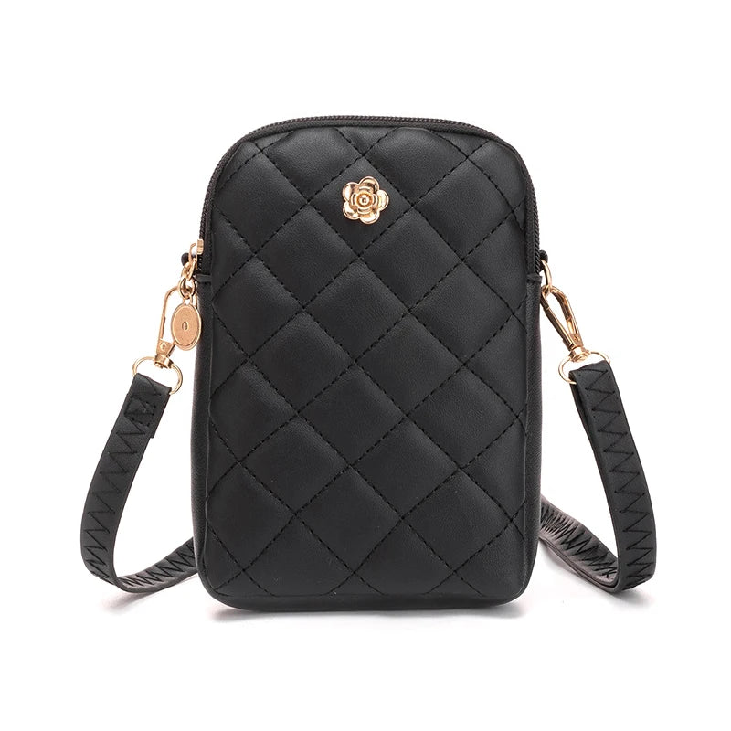 Embroidery Mobile Phone Bags Women Fashion Shoulder Bag Female Mini Crossbody Messenger Bags PU Leather Clutch Wallet Pouch Oasis Select Black