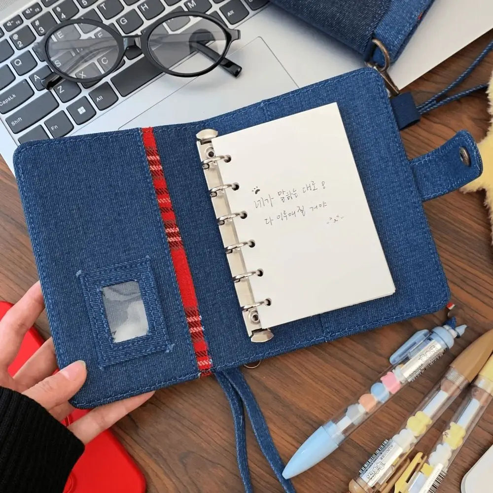 A7 Retro Denim Notebook Refillable Loose Leaf Handwritten Diary Reusable Casing Thick Paper Planner Journal Notebook Student Oasis Select