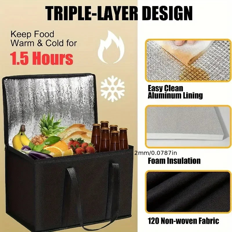 XL/Large Insulated Bag: Keep Food Hot & Cold For Hours - Grocery Tote, Soft Cooler Bag, Pizza Warmer Lightweight & Sturdy Zipper Oasis Select