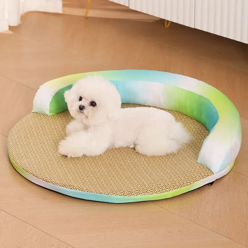 Summer Cooling Pet Bed - Detachable Rattan Mat, Ice Silk Cat/Dog Bed for All Seasons Premium Pet Cooling Bed Detachable Rattan Oasis Select green S 38CM
