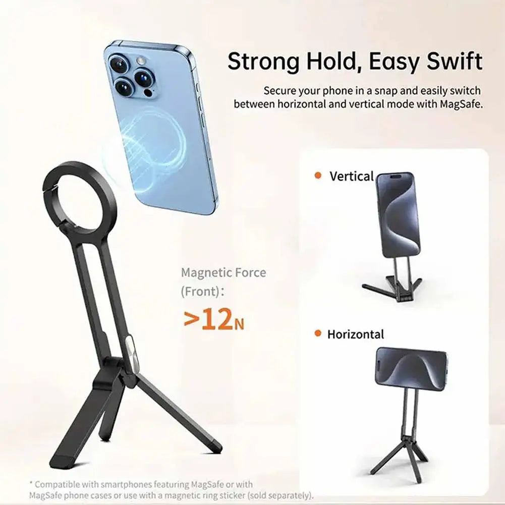 Magnetic Folding Phone Tripod Stand | Carabiner Ring iPhone Mount