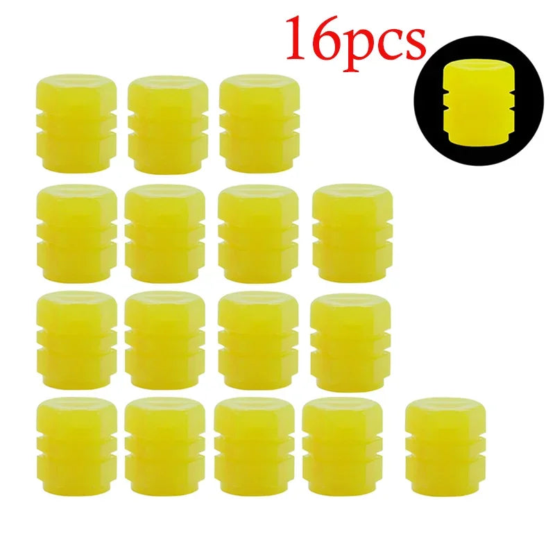 4/8/16/20pcs Universal Luminous Bicycle Tire Valve Caps Night Glowing Decor Motorcycle Bike Valve Stem Cap Wheel Nozzle Oasis Select 16PCS yellow