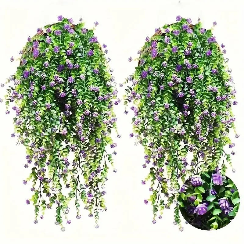 Artificial Plant Hanging Flowers with Eucalyptus Leaves: 2Pcs Wall Home Garden Greenery Vine for Wedding Decor Oasis Select A5