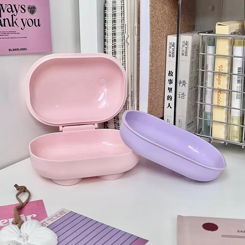 Flip-top Soap Box Big-eyed Cute Household Draining Soap Holder with Lid Cartoon Soap Box for Student Dormitorie Bathroom Storage Oasis Select