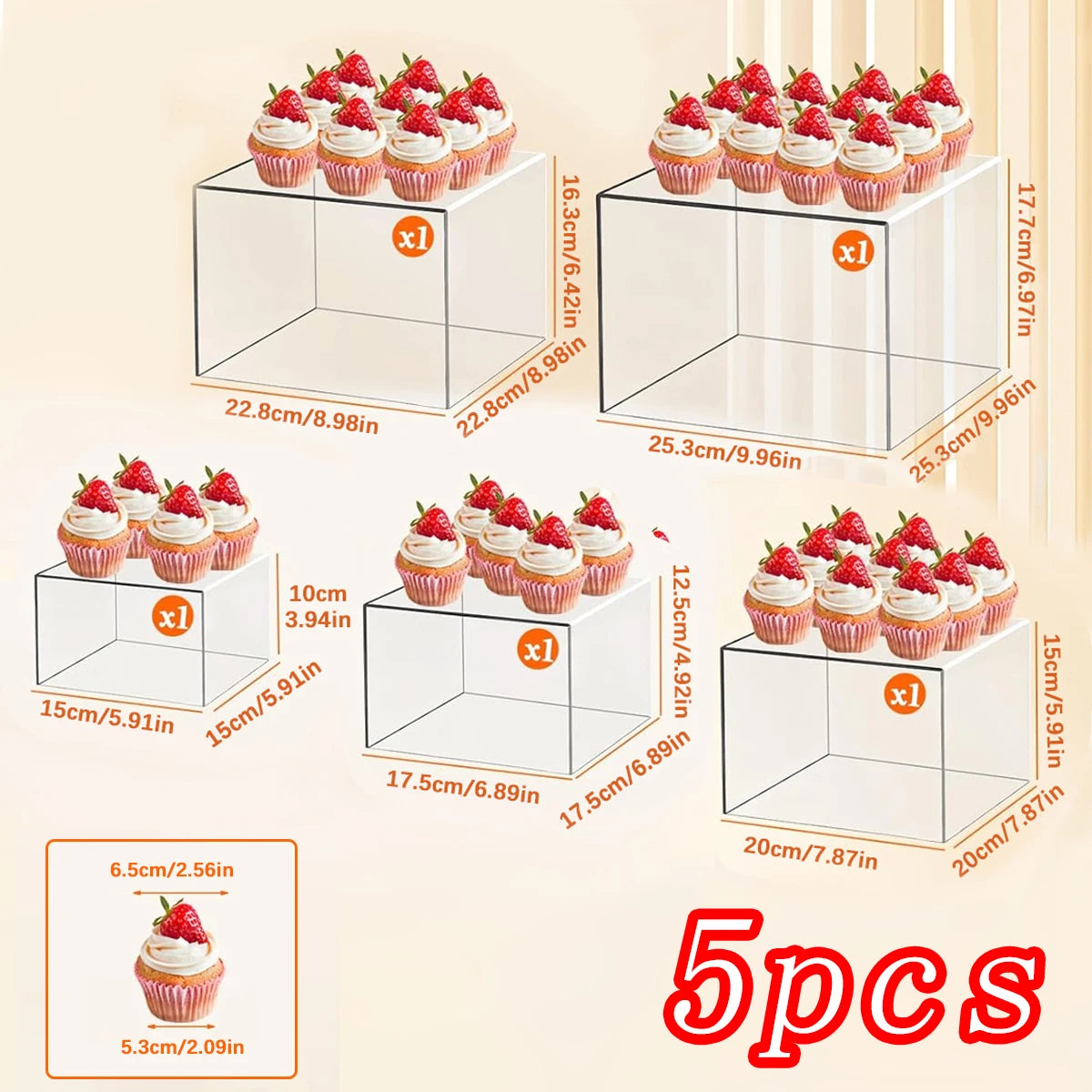 4/5/6/7/8pcs transparent acrylic 3D cube cake rack set for party dessert display ideal choice for party planners and sellers Oasis Select 5pcs-transparent