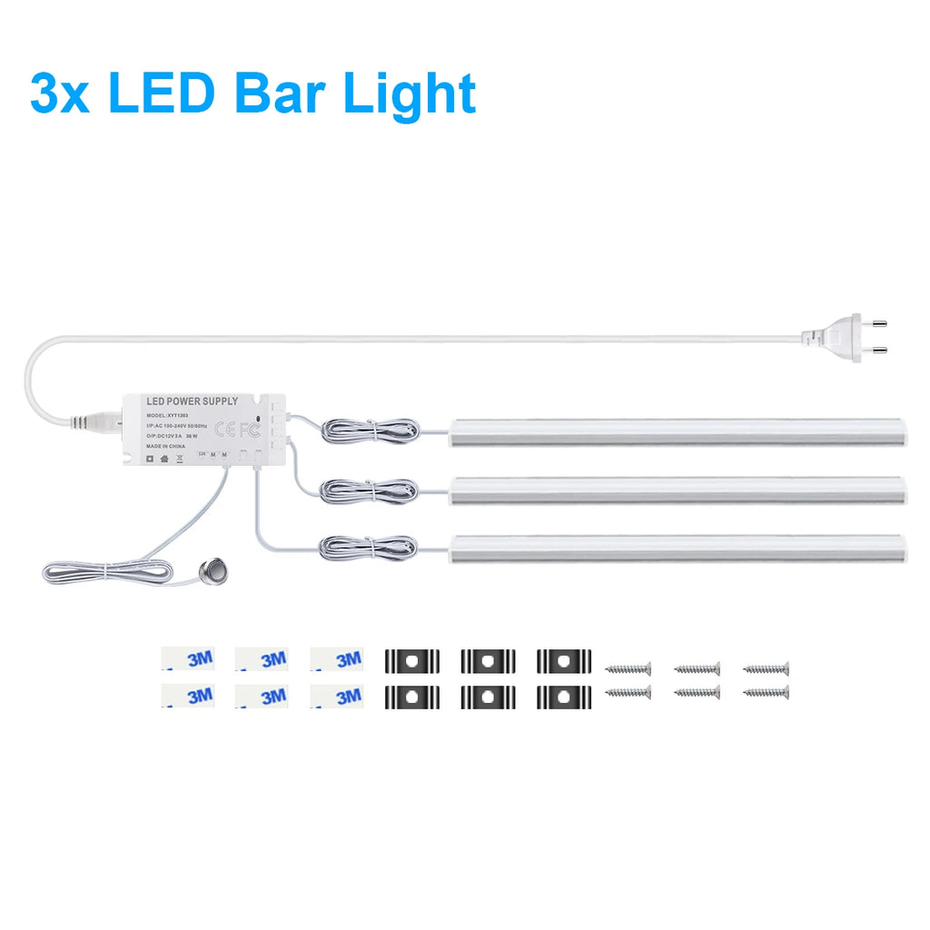 LED Light Bar Touch Sensor Dimming Swtich EU/US Power Plug Led Night Light for Kitchen Wardrobe Cabinet Lighting 30cm/40cm/50cm Oasis Select 3PCS LED Bar White 50CM|EU Power Plug