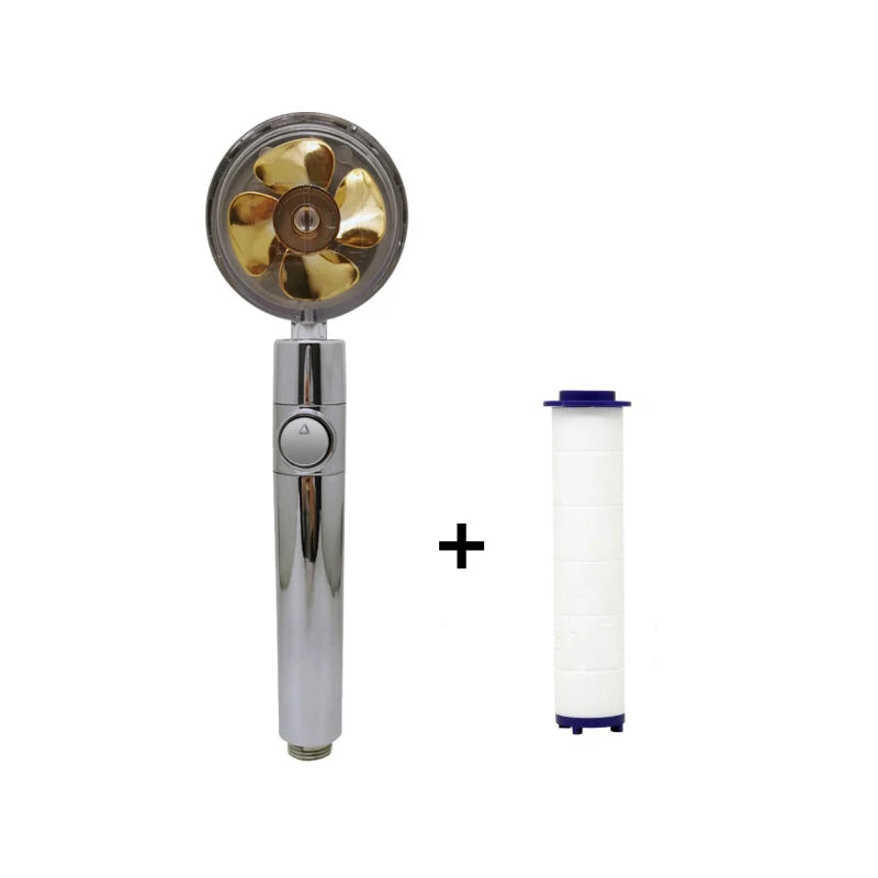 Shower Head Water Saving Flow 360 Degrees Rotating with Filter & Fan ABS Rain High Pressure Spray Nozzle Bathroom Accessories Oasis Select Gold with Filter