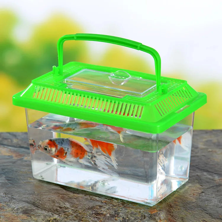 Portable Handheld Plastic Fish Tank Transparent Cutout Design For Turtle PetFish Oasis Select