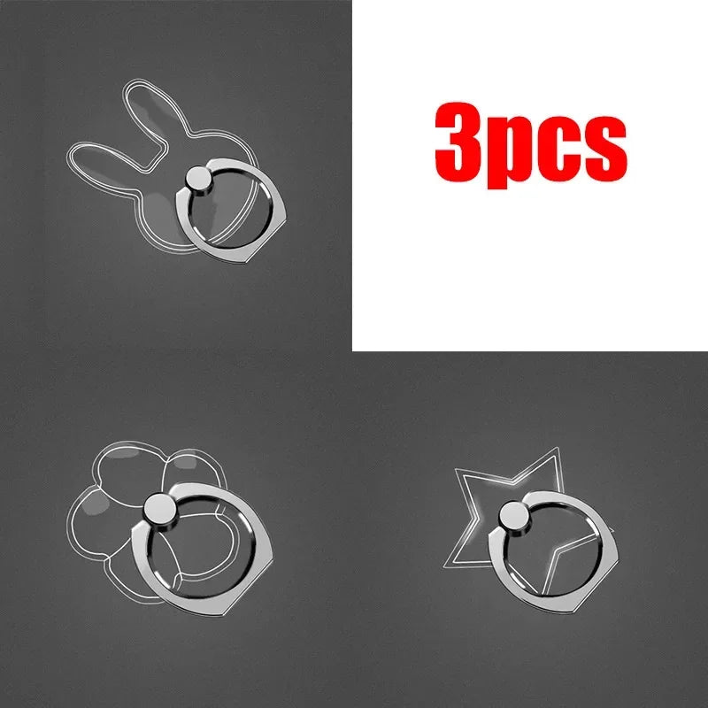 1/2/3/4pcs Transparent Cute Animal Round Phone Stand Foldable 360 Rotating Mobile Phone Ring Holder Smart Phone Accessories Oasis Select 3pcs mix