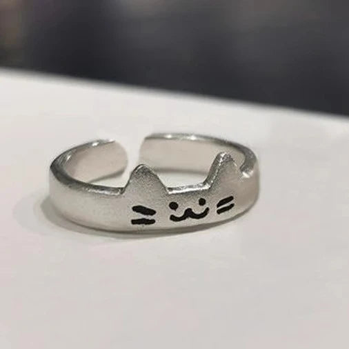 Kawaii Cat Dog Animal Couple Ring for Women Men Fashion Size Adjust Lover Rings Valentine's Day Party Jewelry Gifts Oasis Select cat