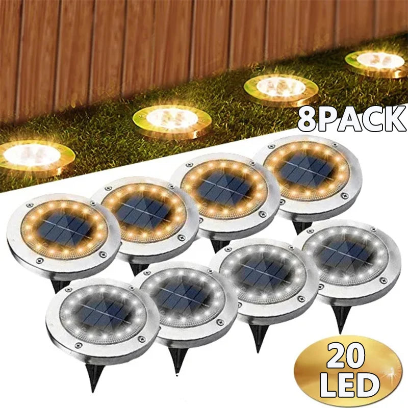 Solar Disk Ground Light 8 LED Outdoor Garden Buried Path Lamp