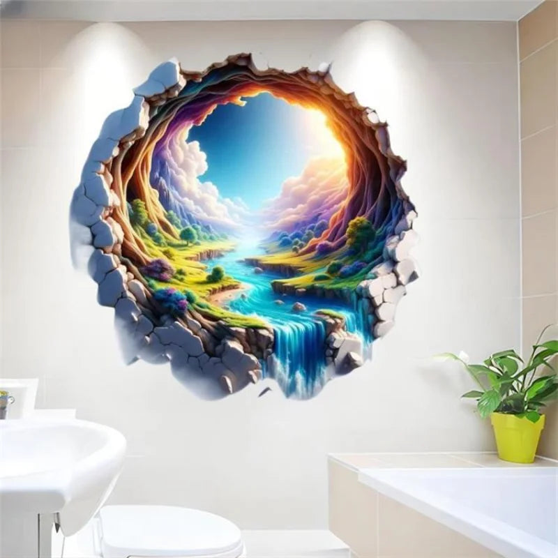 Living Room Porch Beautiful Artistic Conception Feng Shui Painting Bathroom Doors and Windows 3d Effect Self-pasted Stickers Oasis Select