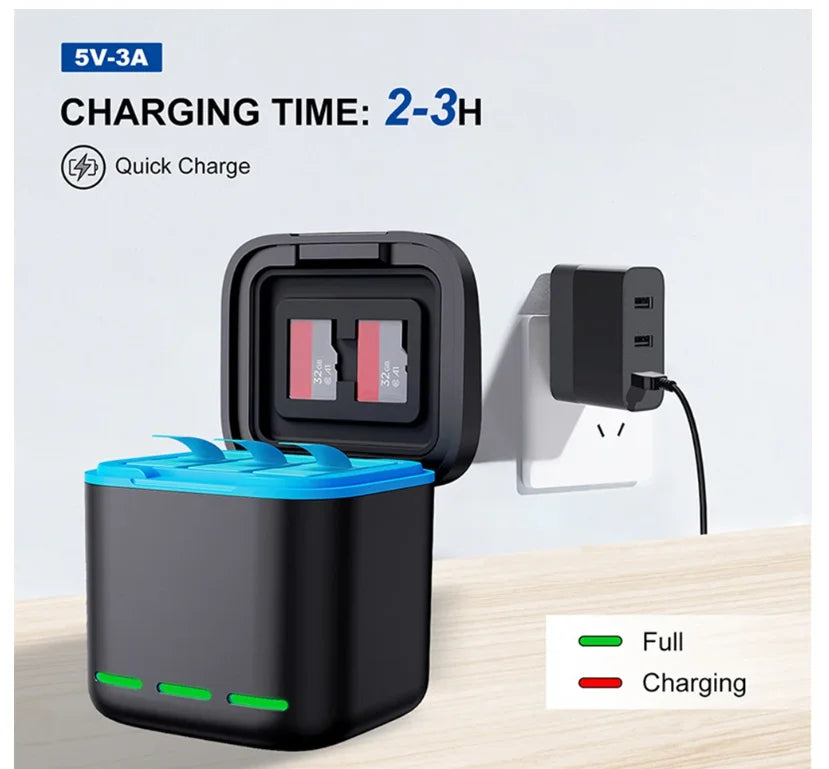 3-Way GoPro Hero 9–13 Fast Charger + Type-C Cable