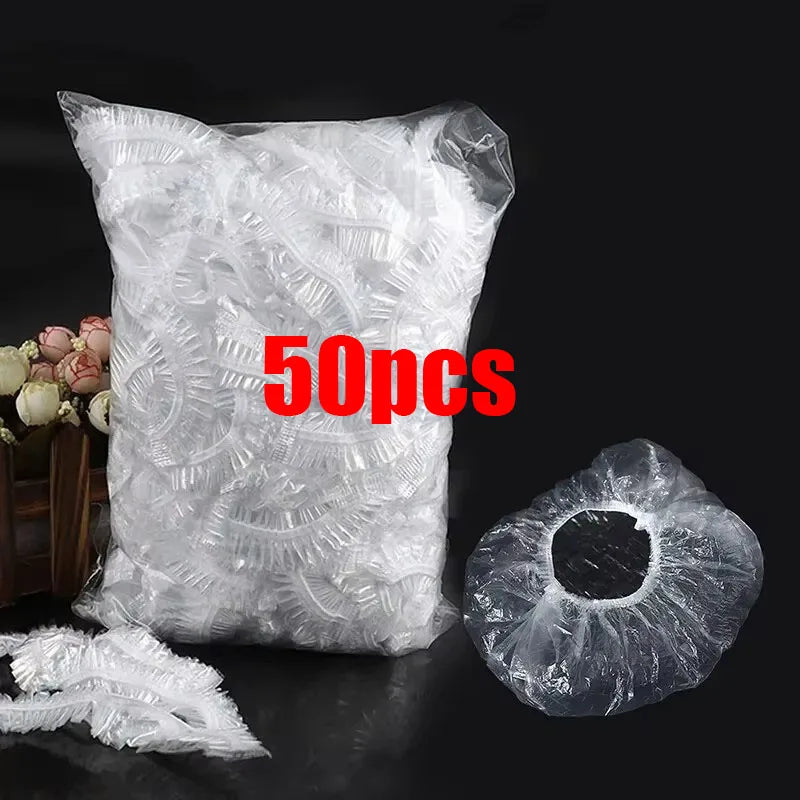 50/100/200/300pcs Food Grade Plastic Wrap Cover Disposable Household Plastic Wrap Cover With Elastic Cover Food Keeping Film Oasis Select 50pcs