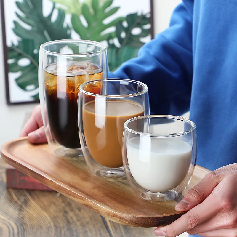 2-Pack Double-Wall Glass Coffee Mugs - Insulated Borosilicate Cups, Sweat-Proof & Dishwasher Safe, Perfect for Lattes, Smoothies Oasis Select