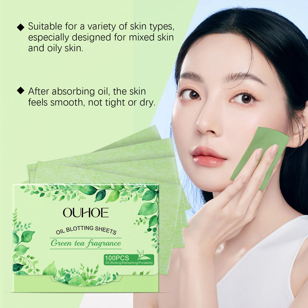 Green Tea Oil Blotting Sheets 100 Pcs – Oily Skin Control Oil Blotting Sheets Oasis Select
