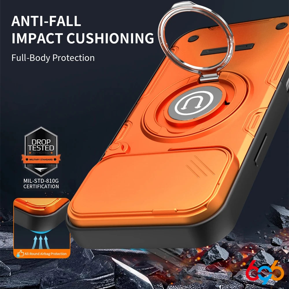 Magnetic Ring Stand Back Cover Shockproof Power Slide Camera Lens Protection For IPhone 17/16/15 Pro Max Cases 17Pro 16Pro 15Pro Oasis Select